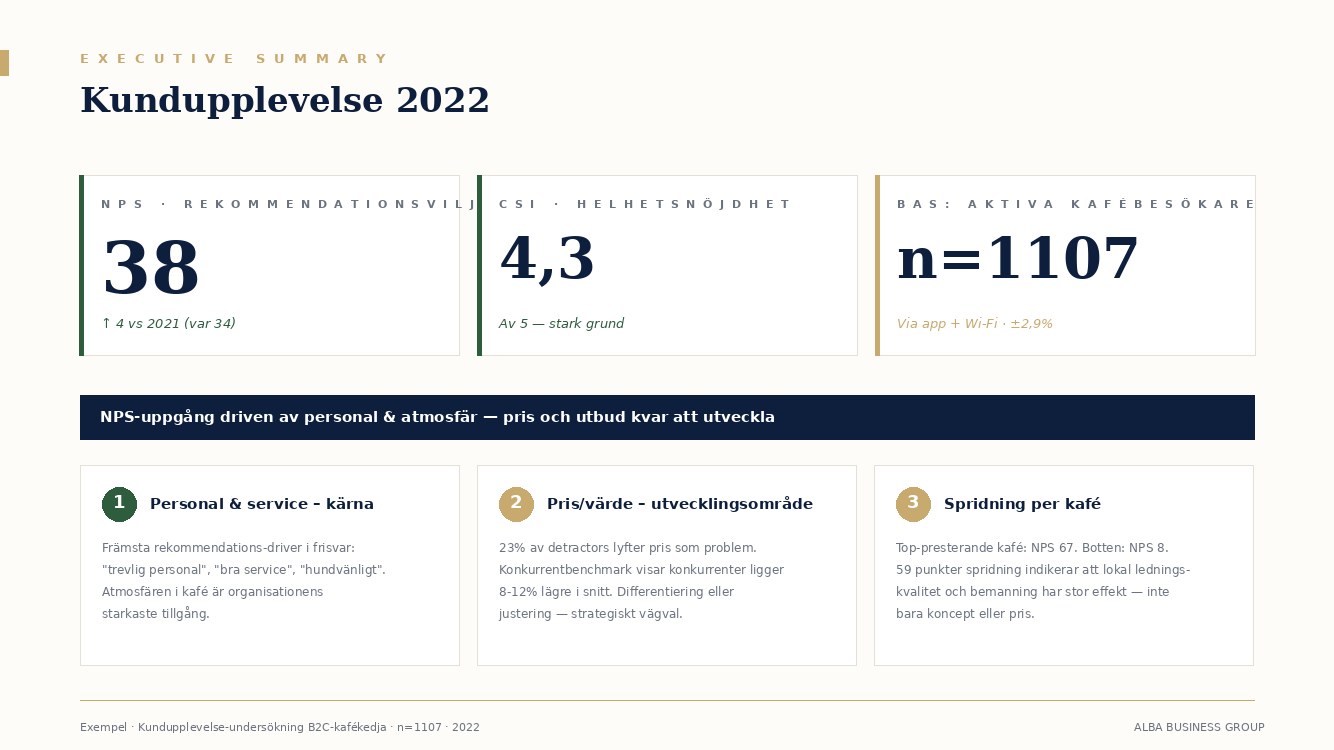 Exempel: Executive summary med NPS, CSI och bas
